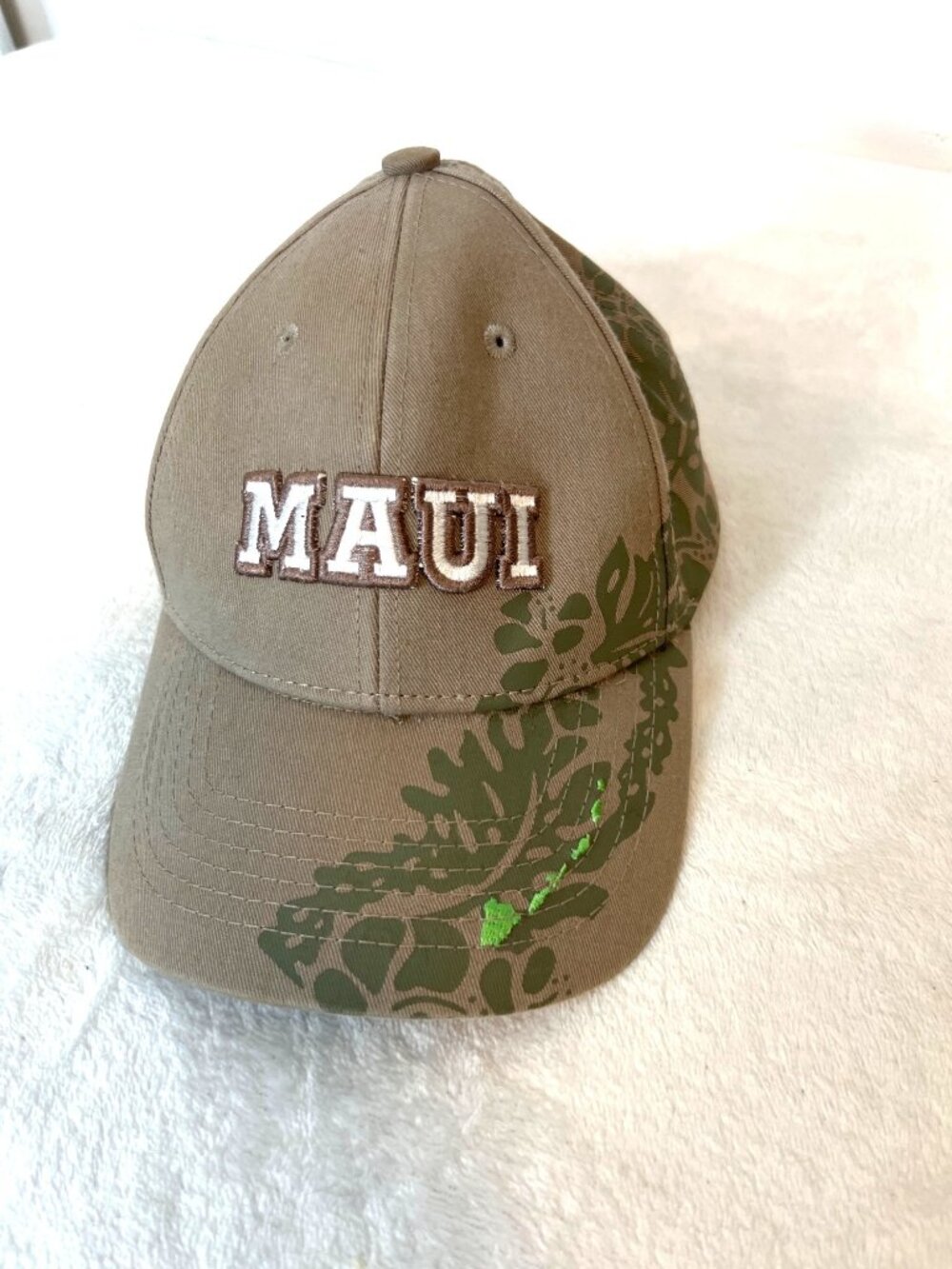 Hawaiian Headwear Cotton OS Hat Cap Maui Embroidered Island Myanmar tan Hawaii